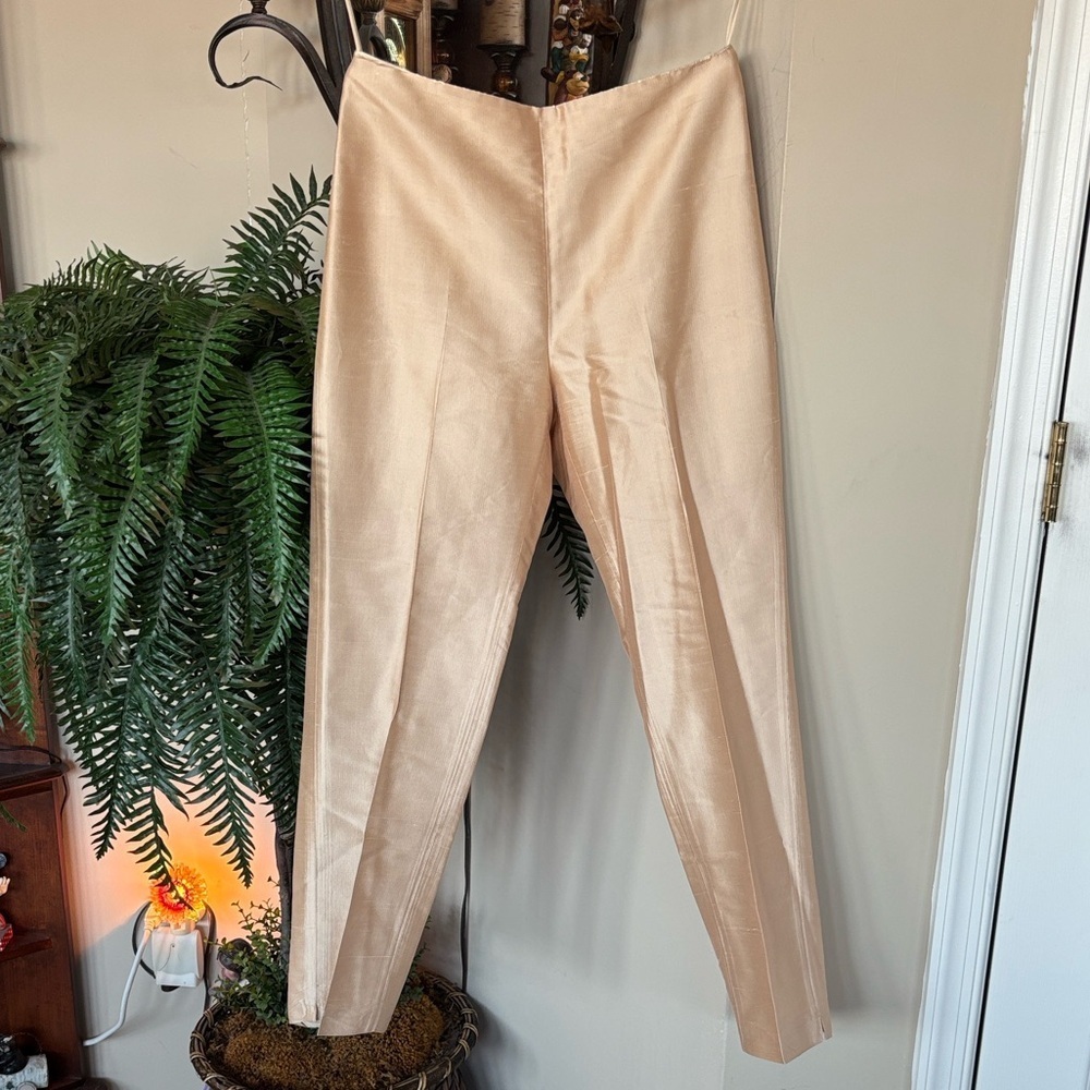 Vintage Ralph Lauren 100% Silk Black Label Champagne Cropped Pants Orig $395